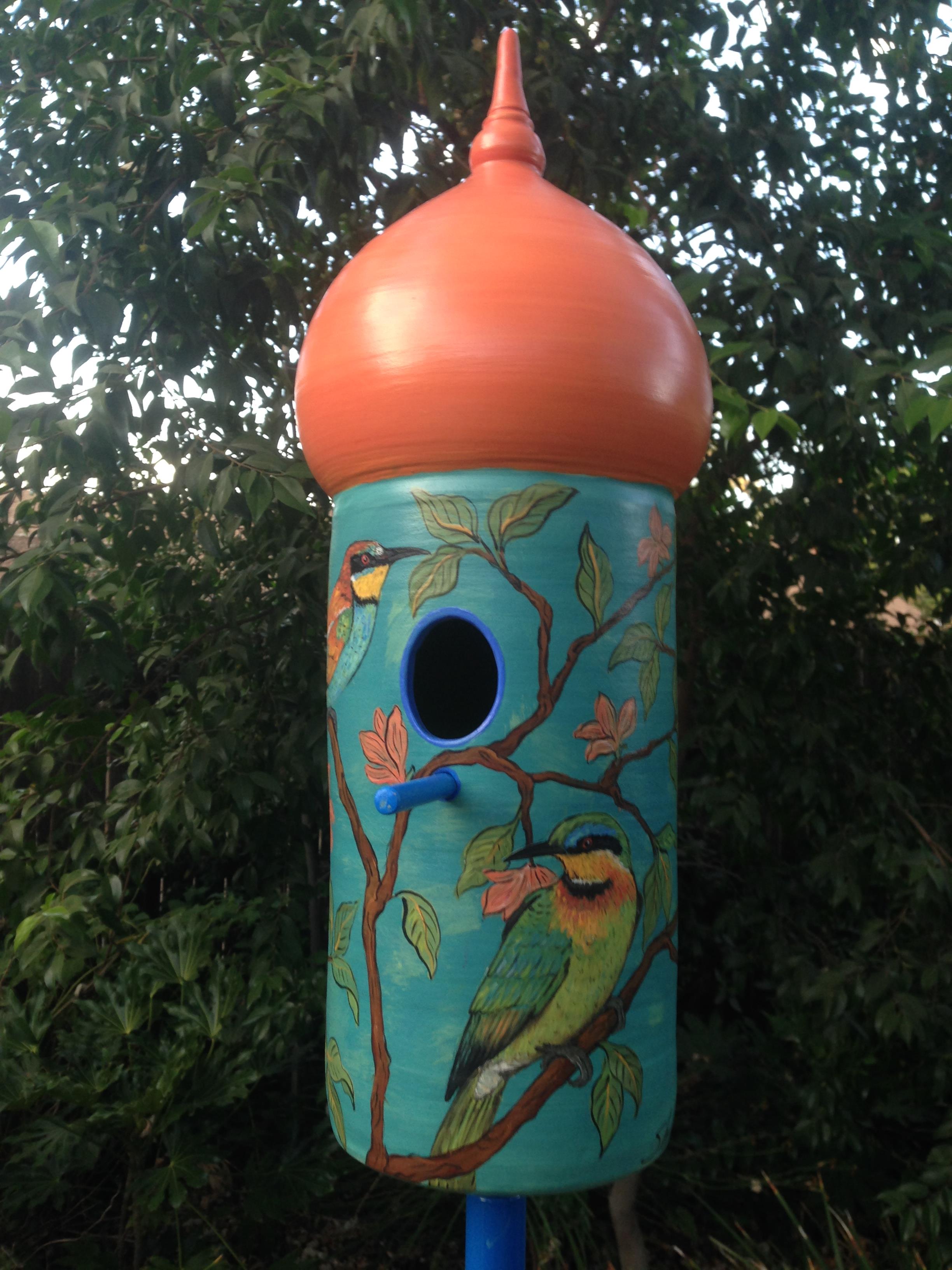 Colorful Ceramic Birdhouse with Bee-Eater design
