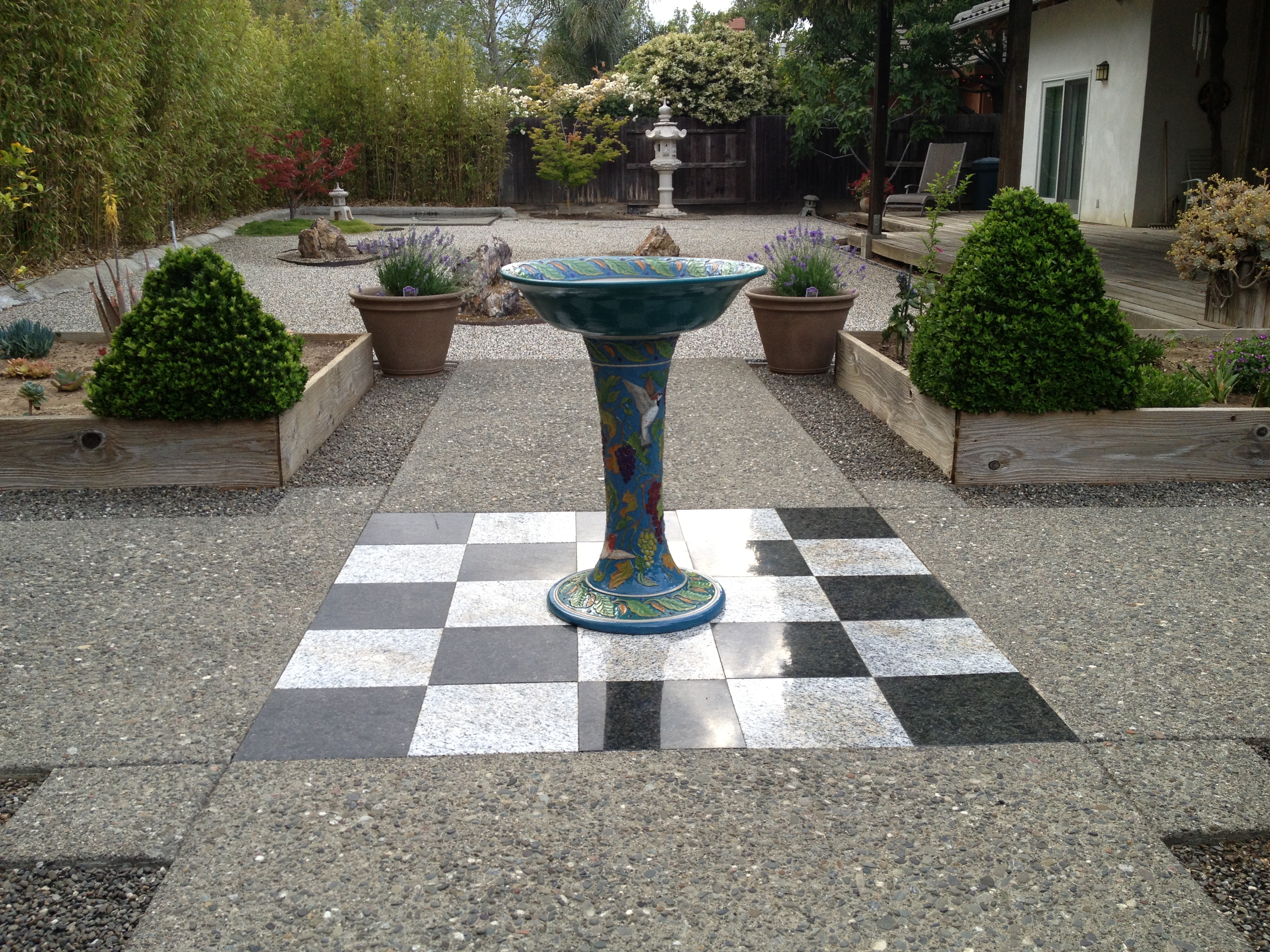 Pedestal Ceramic Birdbath in Garden