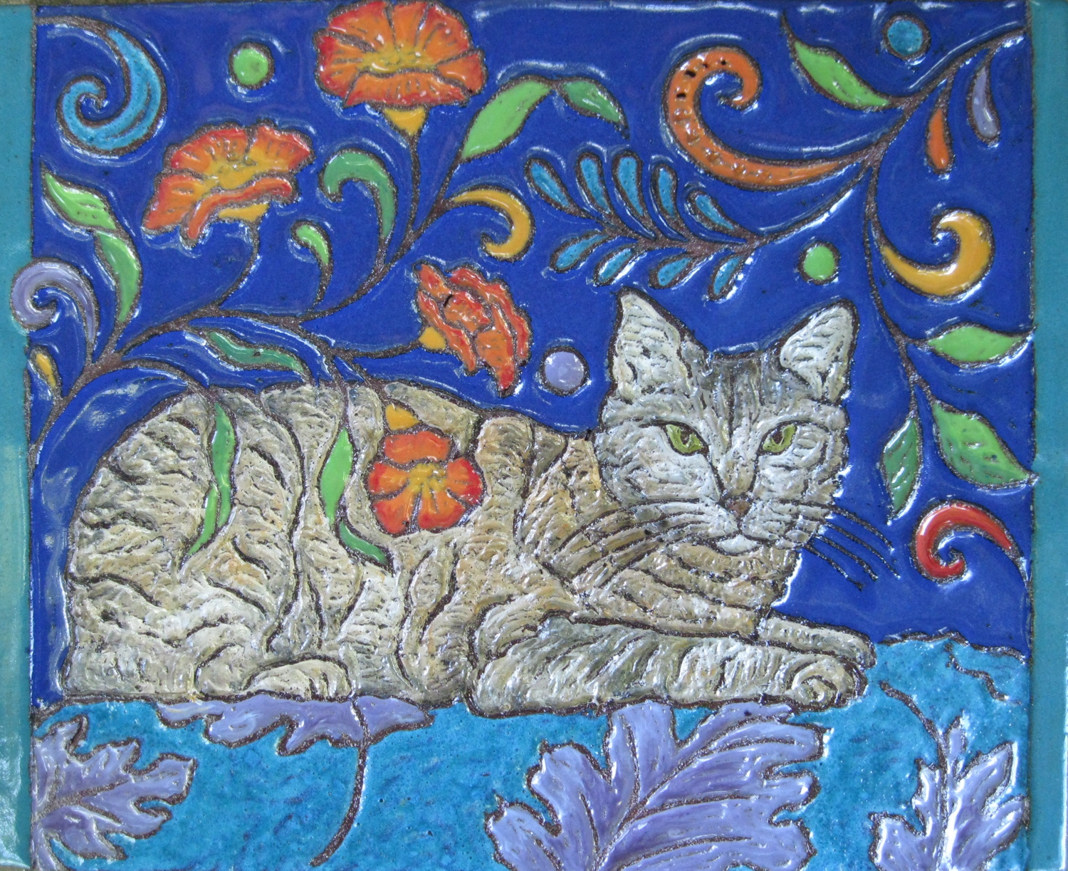 Colorful Ceramic Memorial Tile for Beloved Cat