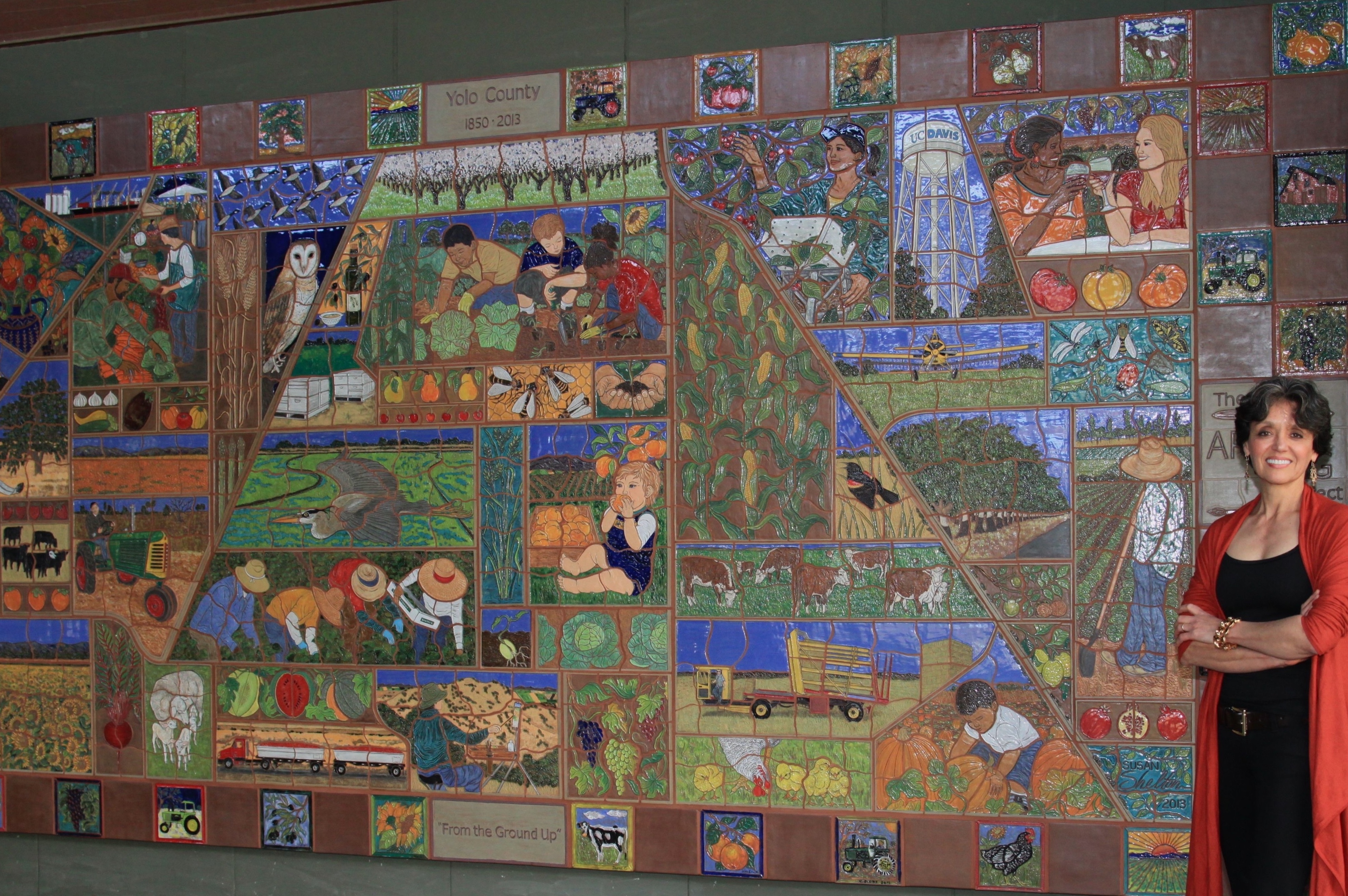 Colorful Ceramic Mural Featuring People Crops and Life in an Agricultural County