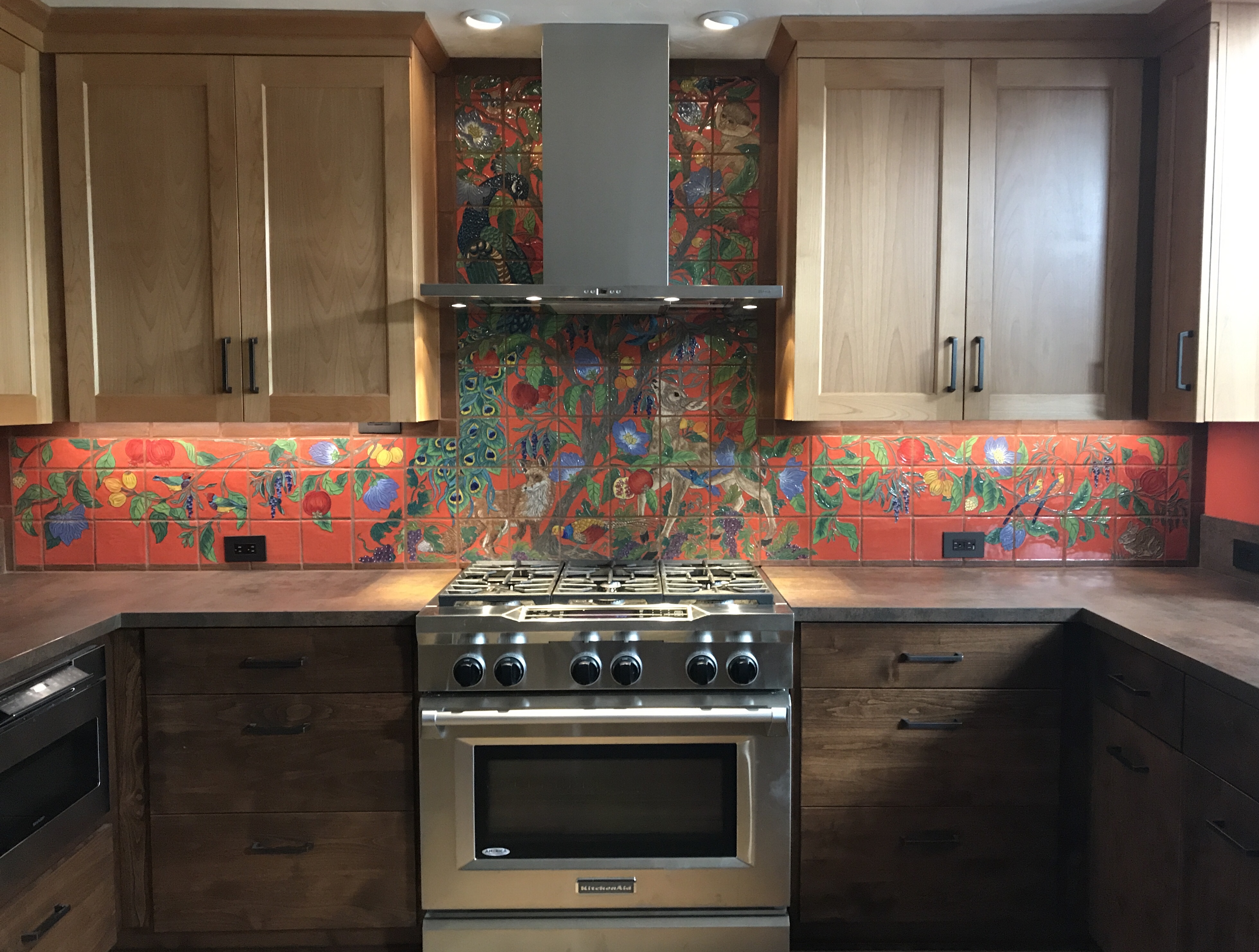 Carved Kitchen Backsplash Mural with Tree of Life Design