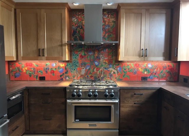 Large Kitchen Backsplash Mural with Colorful Tree of Life Design