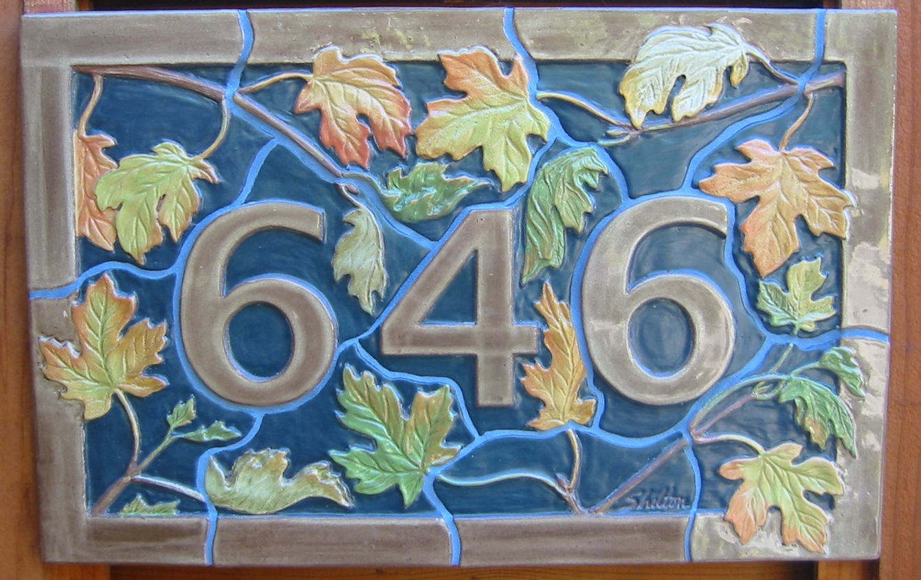 Carved Ceramic House Numbers with Leaf Design