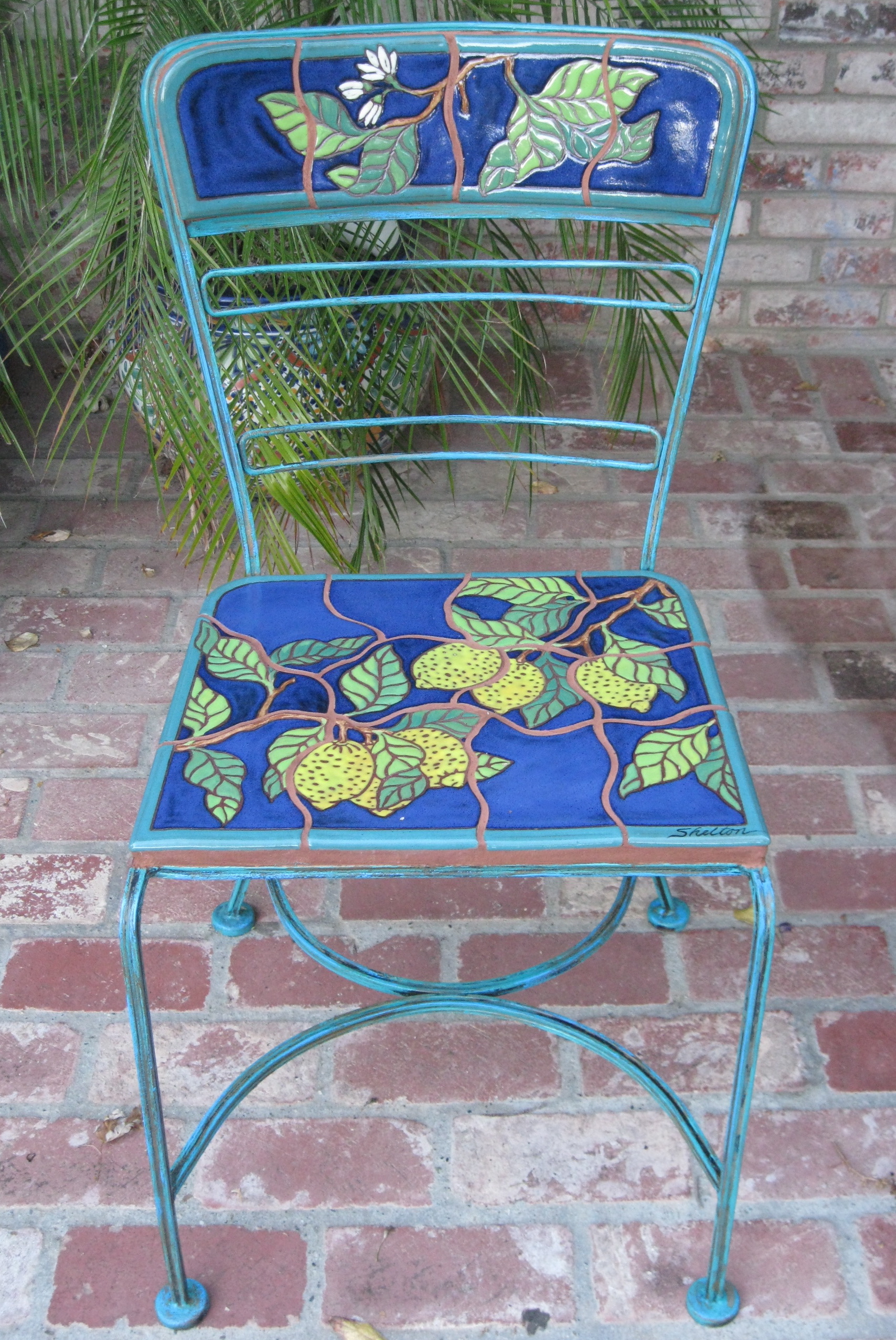 Colorful Ceramic Chair with Lemon Design