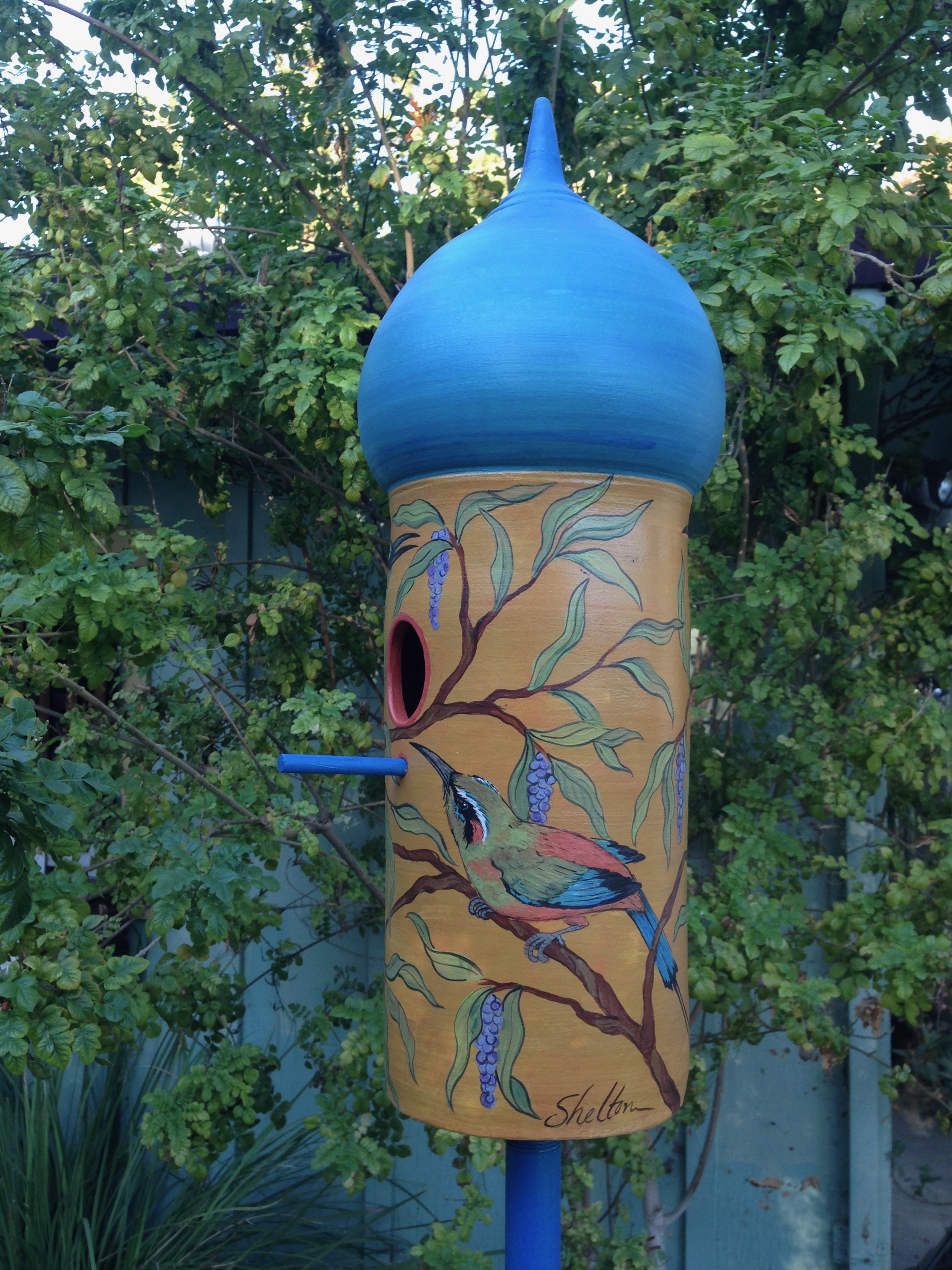 Colorful Ceramic Birdhouse with Mot-Mot design