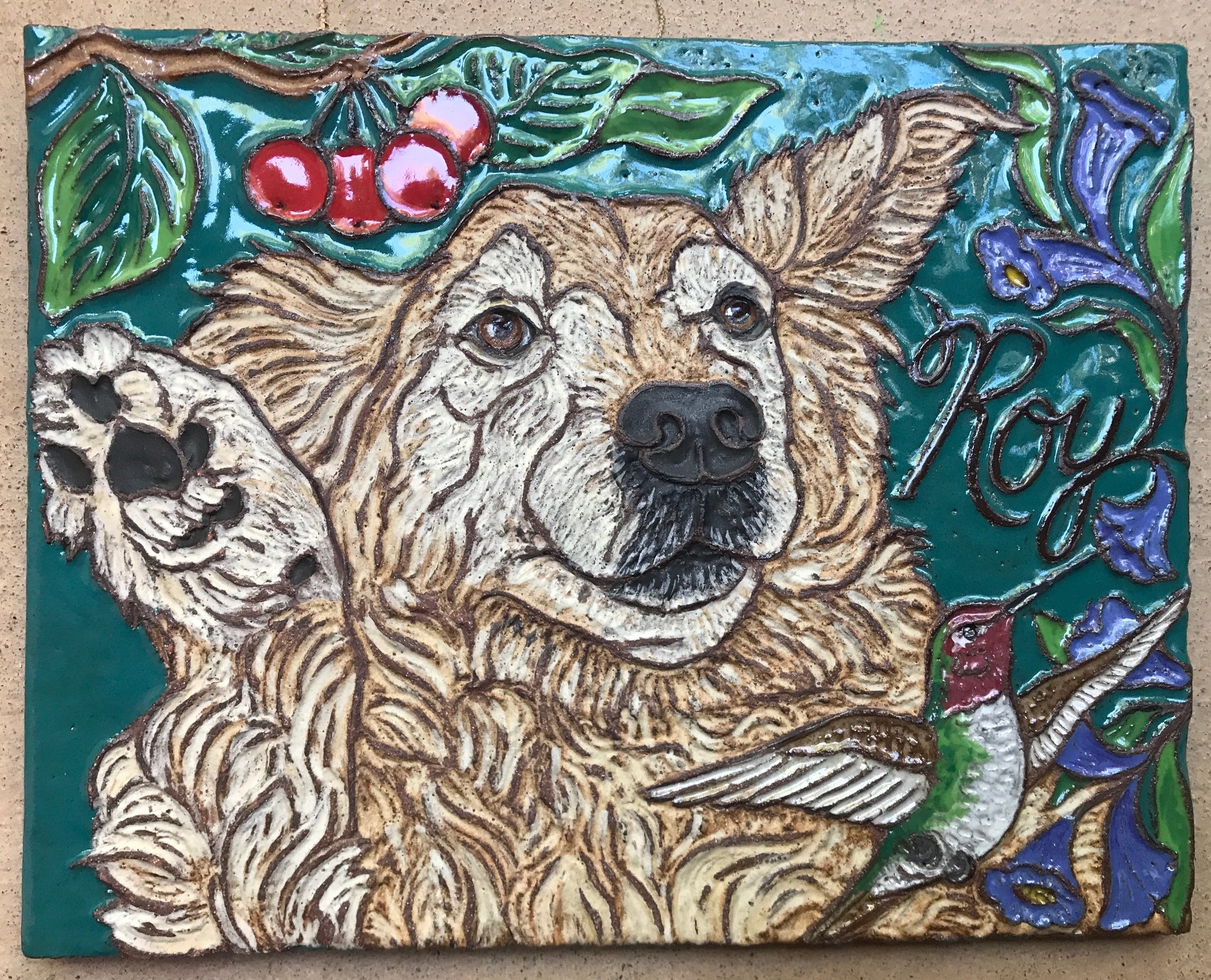 Colorful Tile Memorial for Beloved Dog