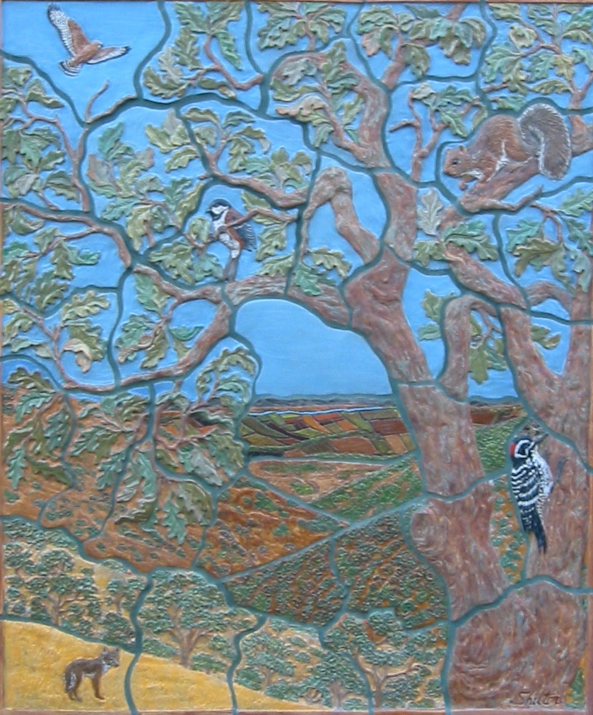Detail of Carved Ceramic Mural featuring California Landscape for Tile and Stone Fountain