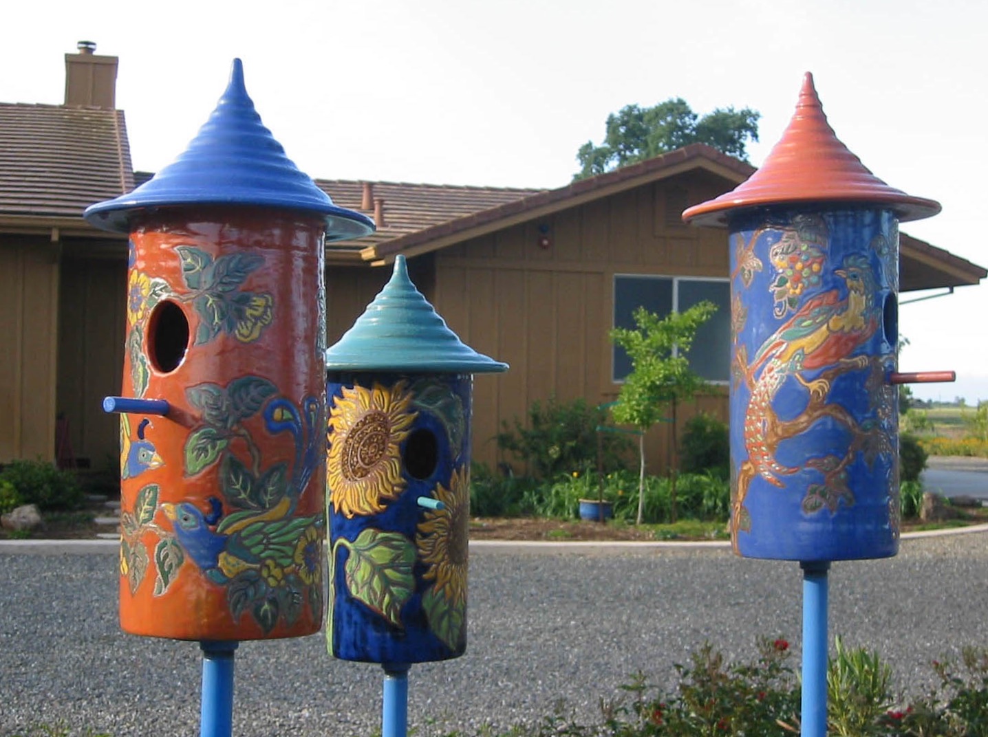 Ceramic Birdhouses in House Entry Setting