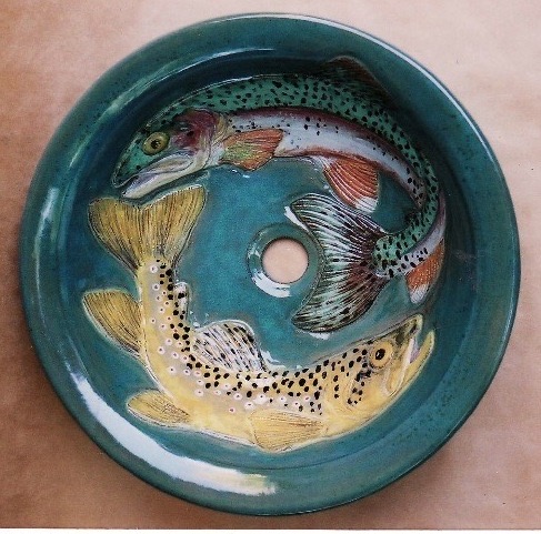 Ceramic Sink with Trout Design