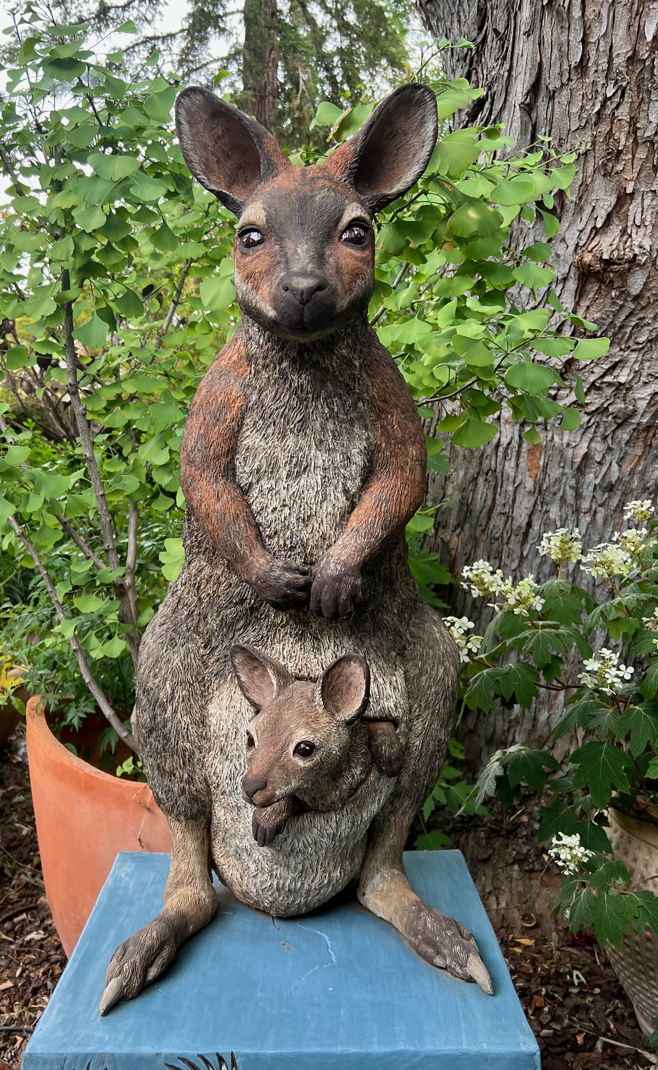 Ceramic Sculpture of Wallaby and Joey 